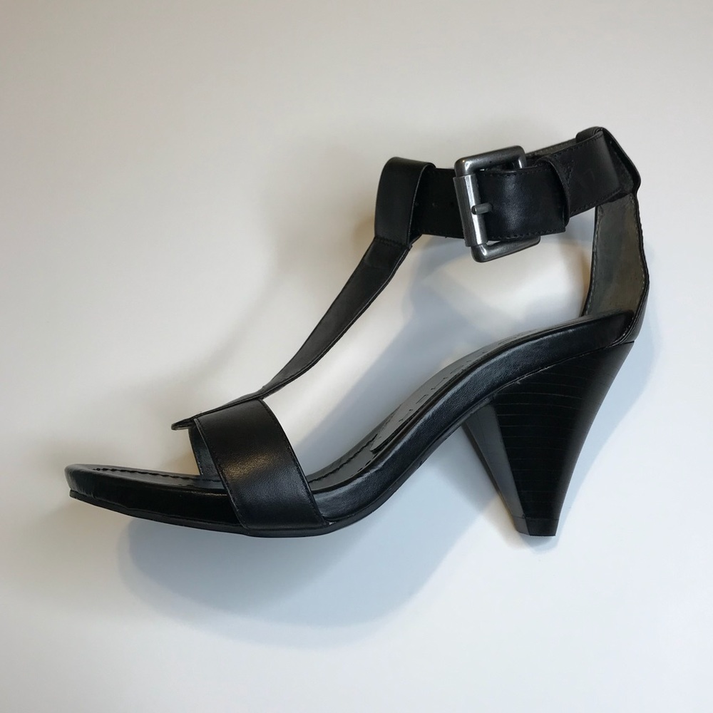 Marc Fisher Waverish T-Strap Black Leather Heels
